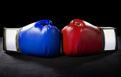 blue and red boxing gloves